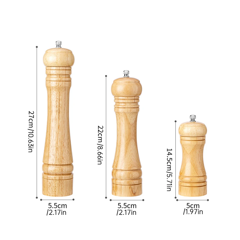 

3PCS Pepper Mill Set Wooden Manual Salt Shakers Black Pepper Grinder Adjustable Ceramic Rotor Kitchen Accessories 5/8/10 Inches