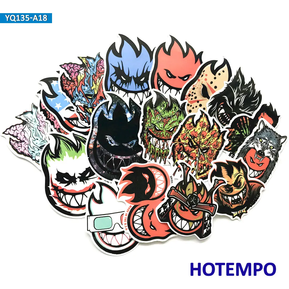 18pcs Funny Spitfire Street Graffiti Skateboard Style Cool Mix Stickers for Phone Laptop Luggage BMX Bike Motorcycle Car Sticker - купить по