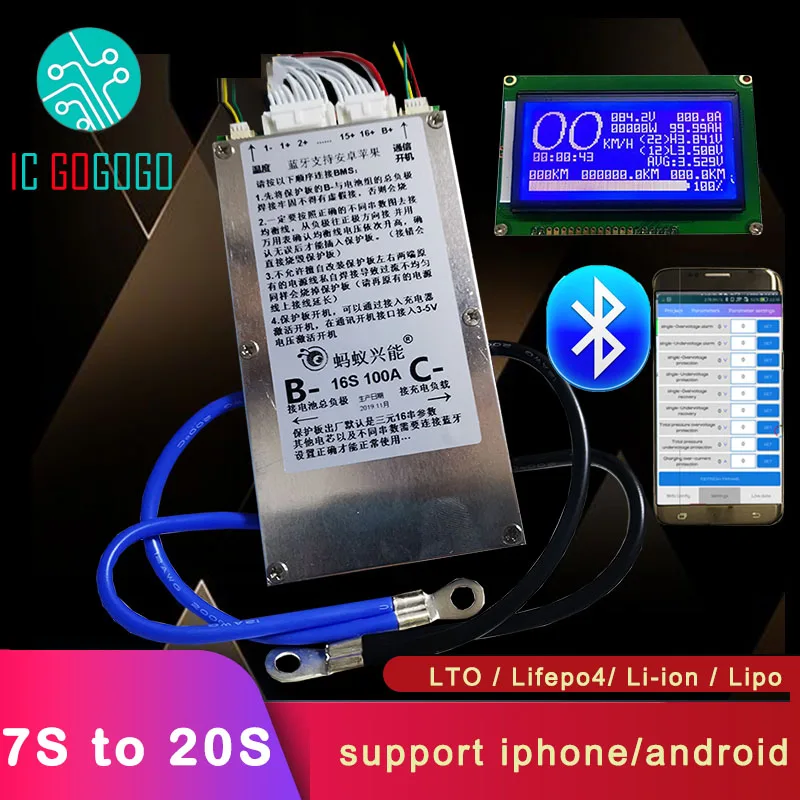 Смарт 7S~ 20S ANT Lifepo4 литий-ионный аккумулятор лто плата защиты BMS 400A 300A 100A 80A Bluetooth APP 10S 13S 14S 16S баланс