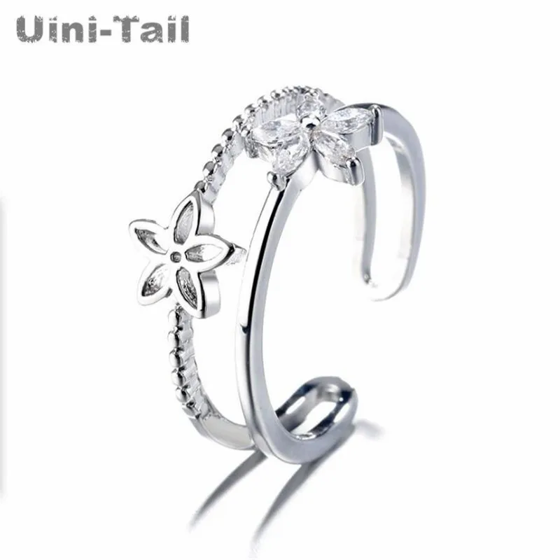 

Uini-Tail горячая распродажа Новое 925 пробы Серебряное микро инкрустированное кольцо с цветком индивидуальное стильное простое красивое регул...