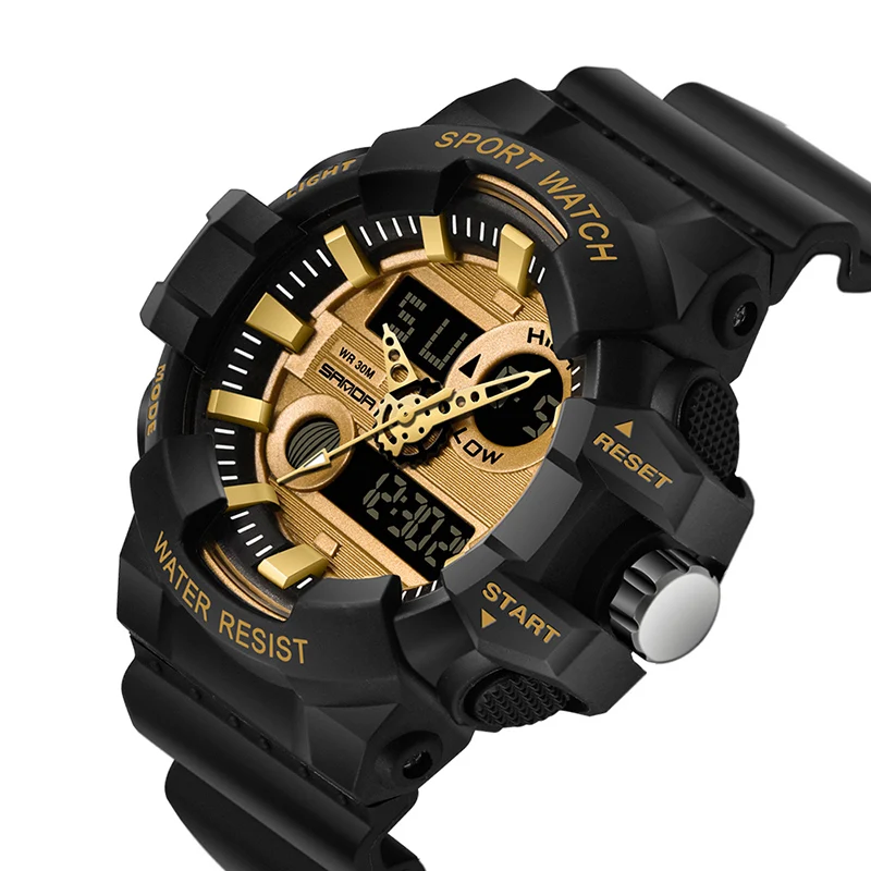 SANDA Brand Men's Sports Watches Waterproof Military Dual Analog Display Digital LED Electronic Quartz Wristwatches Man Watch