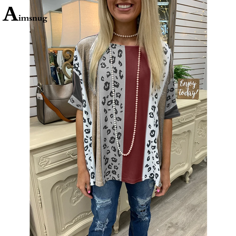 Женская футболка Aimsnug с леопардовым принтом в стиле пэчворк лето 2021