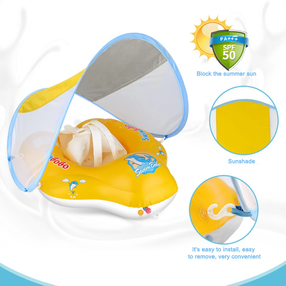 

Childen Swimming Circle Sunshade Baby Swimming Rings with Canopy Inflatable Floating Pool Bathtub Summer Toy