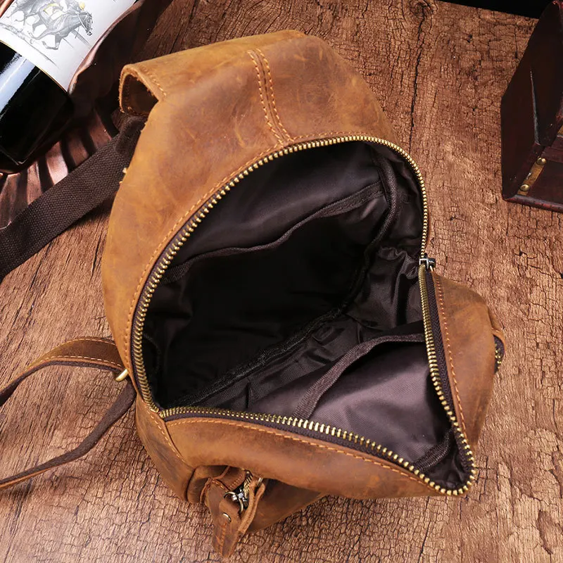 Original Men Genuine Leather Chest Packs Vintage Crazy Horse Travel Sling Shoulder Bag Male Daypack Crossbody Bag Handbags