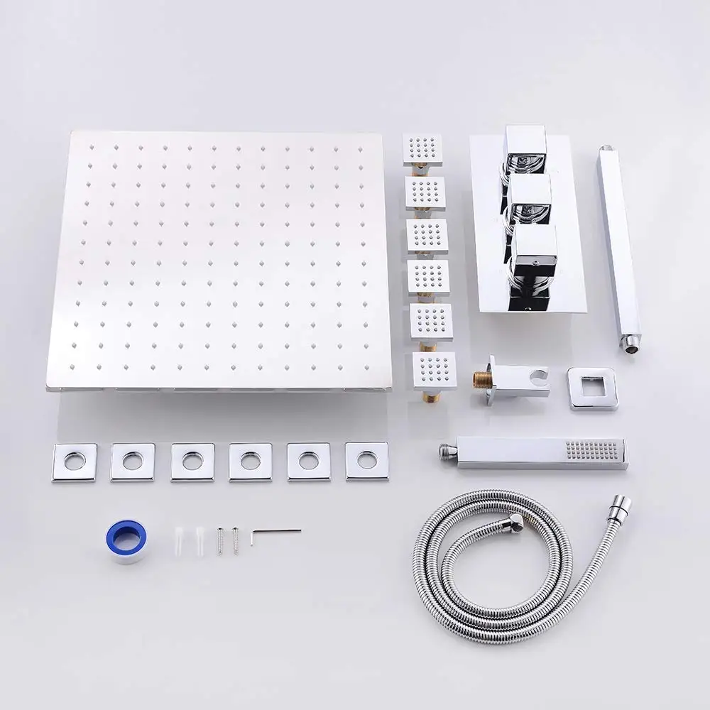 Душевая система с струями тела 16-дюймовый квадратный светодиодный смеситель для