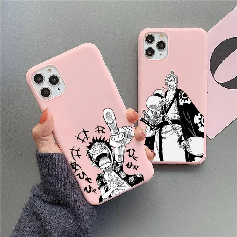

Hot Anime 1 piece Phone Case For iphone 13 12 11 Pro Max Mini XS 8 7 6 6S Plus X SE 2020 XR Matte Candy Pink Silicone cover