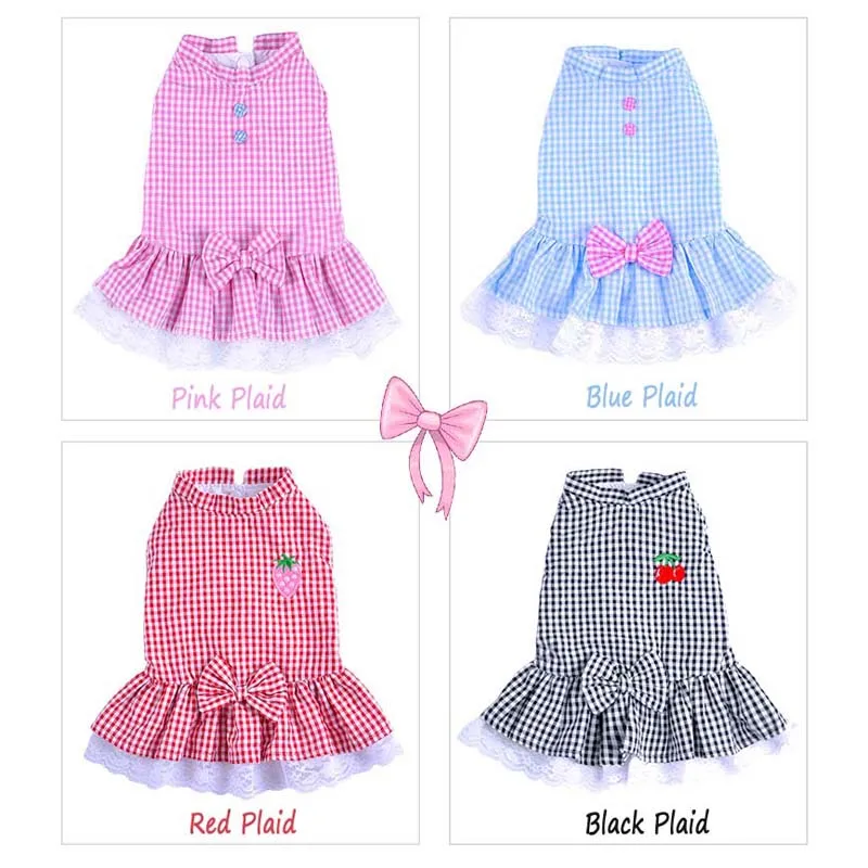 Платье с бантом для щенка Классическая клетчатая кружевная юбка принцессы