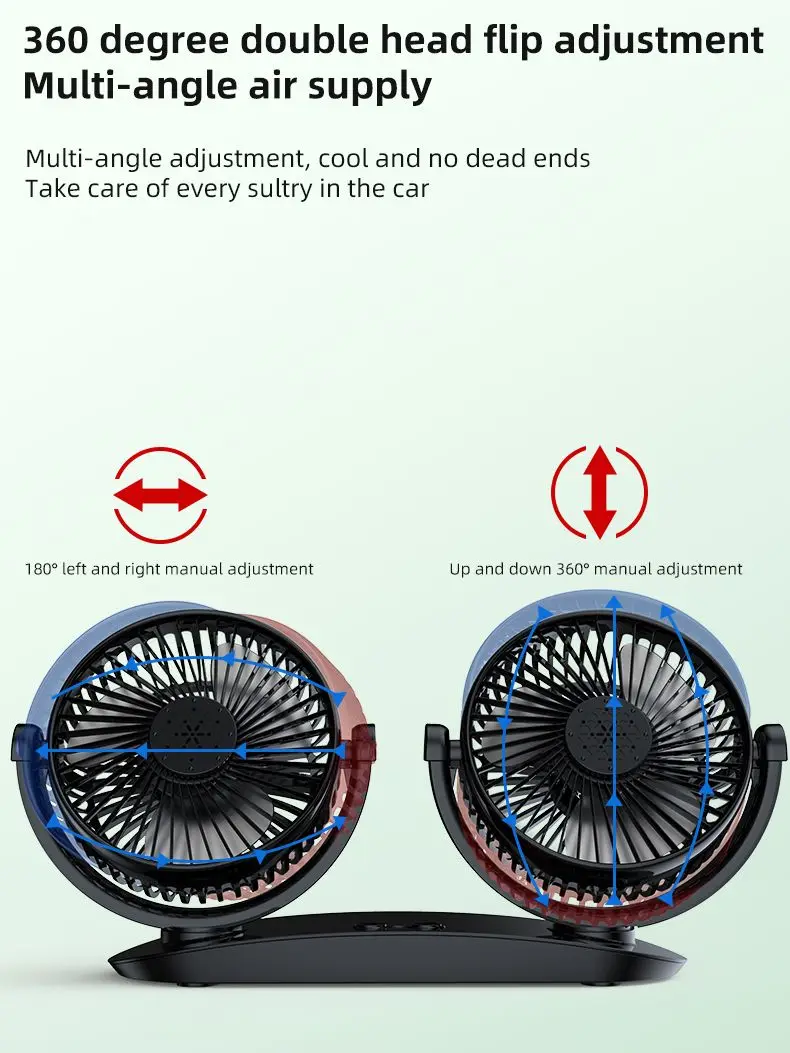 $87.17 Dual Head Car Air Fan 360 Degree Adjustable 3 Grade Large Wind Speed Low Noise USB Cooler 12/24V Auto Back Seat with Suction Cup