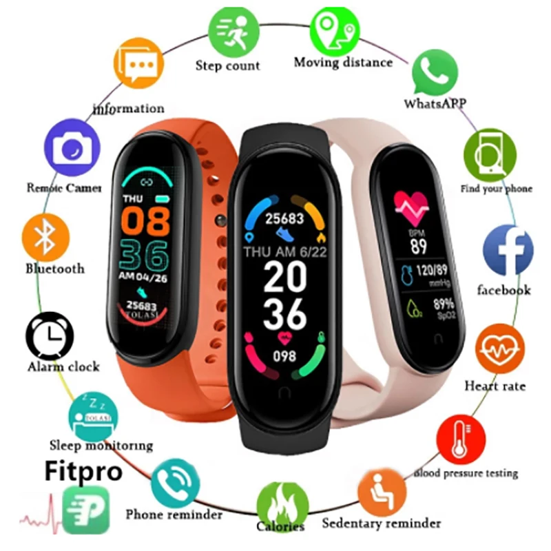 

2021 M6 Smart Band Fitness Bracelet Sport Waterproof Pedometer My Band 6 Globle Version Smartband Heart Rate Blood Pressure Moni