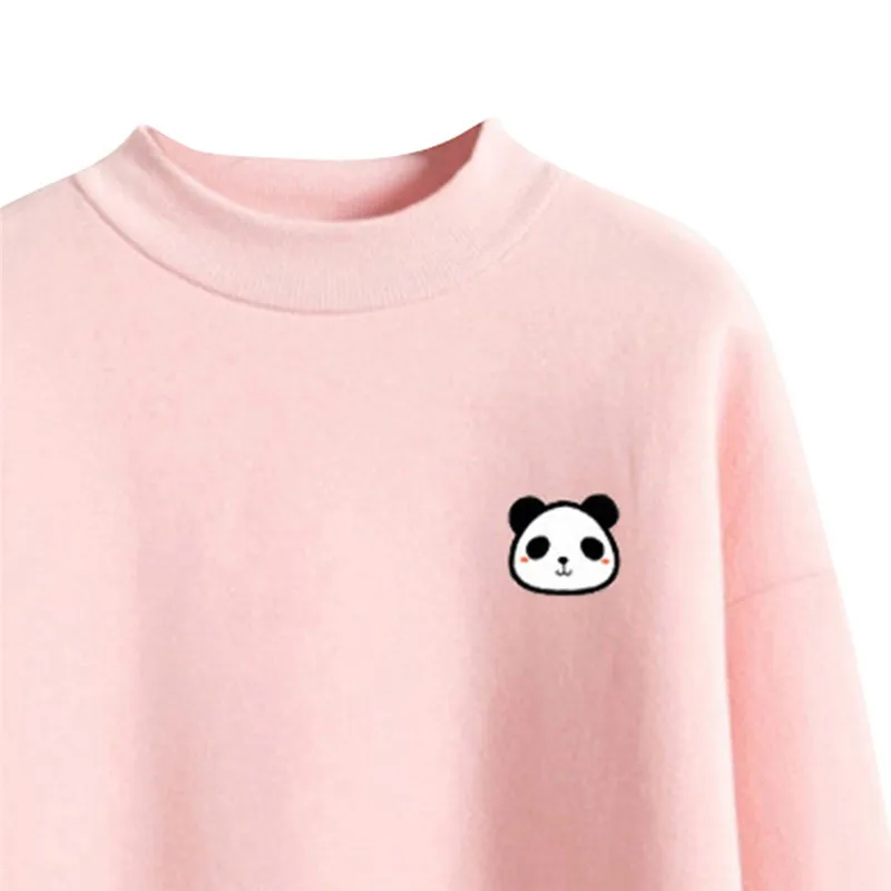 Женская толстовка осень зима круглый вырез сплошной цвет панда узор длинный