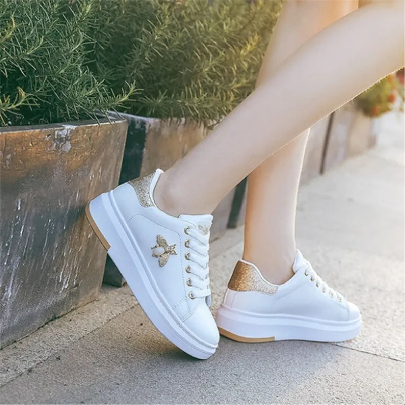 Женские кроссовки из ПУ кожи дышащие на платформе Повседневная Мягкая модная