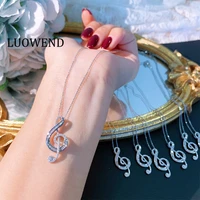 luowend 100 18k white gold necklace real sparkle diamond pendant proposal musical note luxury design necklace