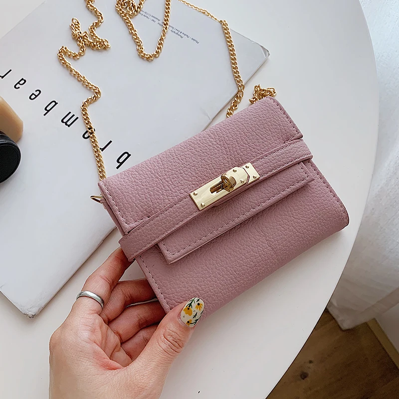 

с доставкой 2021 New Lady Wallets Name Metal Lock PU Leather Short Card Holder Chain Girl Purse High Quality Brand Women wallet