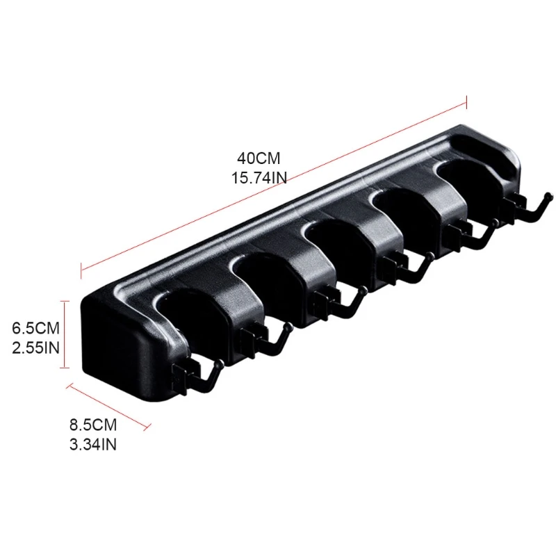 

29EF 5 Position Wall Mounted Mop Holder Brush Hanger Storage Plastic Brush Broom Hanger Storage Rack Kitchen Organizer