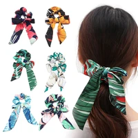 2 in1 hair ribbon bow scrunchies vintage accessories soft scarf hair ties bowknot ponytail holder for women