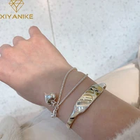 xiyanike silver color minimalist geometric glossy open bangle female class all match party jewelry accessories wholesale