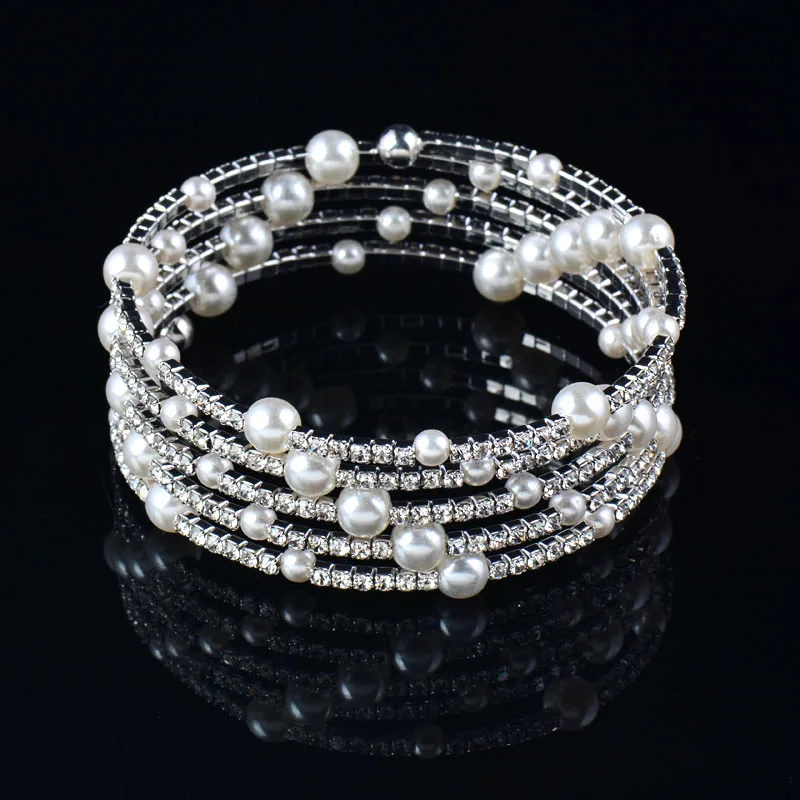 Женский многослойный браслет SINLEERY с белым жемчугом и фианитами цвета розового