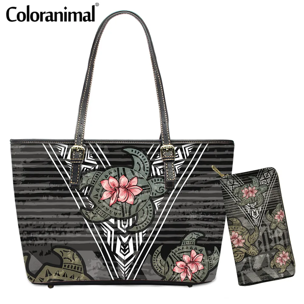

Coloranimal Fijian Platinum Tribal Turtle Abstract Tri-blend Printed Lady Tote Shoulder Bag 2Pcs/Set Crossbody Bag&Wallet Bolso