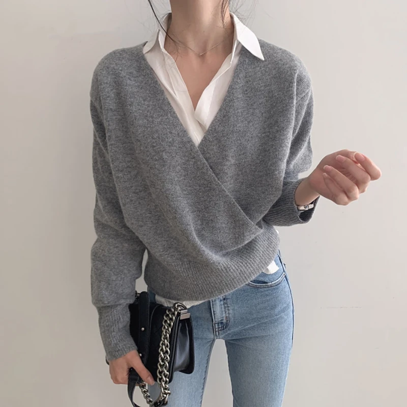Seoulish новинка сезона осень-зима 2021 женские пуловеры с перекрещивающимися спереди