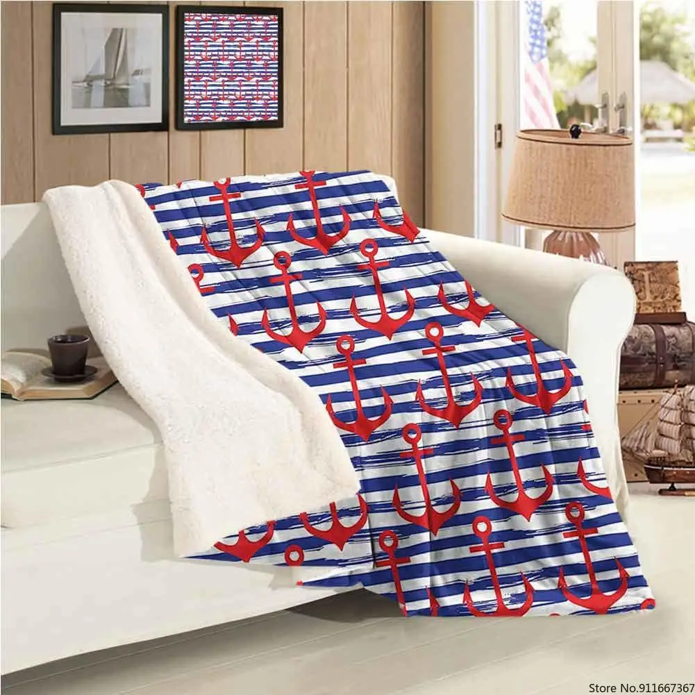 Одеяло ягненка декор с якорем коллекция просты в уходе () якоря на полосатый фон