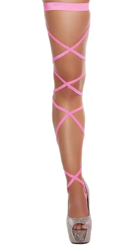 

NEW 2020 Sexy Women Bandage Stockings Erotic Thigh High Leg Rave Wraps Strappy Solid Dance Costume