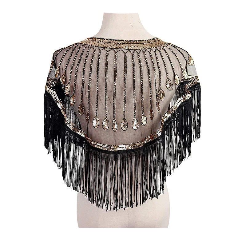 Женская сетчатая Свадебная накидка 1920s с блестками вечерняя шаль ревом расшитая
