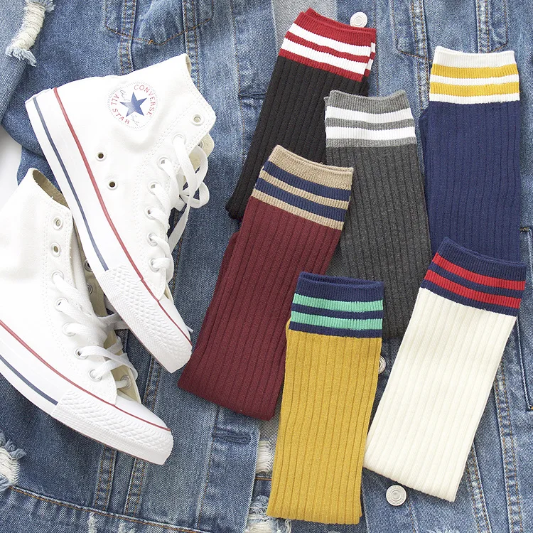 Женские хлопковые чулки с ворсом Женская длинная трубка модная дышащая