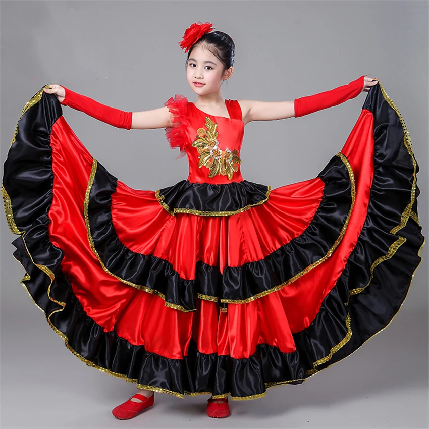 

Girls Stage Performance Dress Spanish Bullfighting Dress Children Dance Costume Kids Stage Clothing Elegant Flamengo Dress