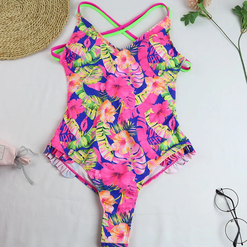 

Sexy Ruffle Swimwear One Piece Swimsuit Women 2021 Bathing Suits Woman Bandage Bodysuit Swim for Wear Monokini Female Swimsuits