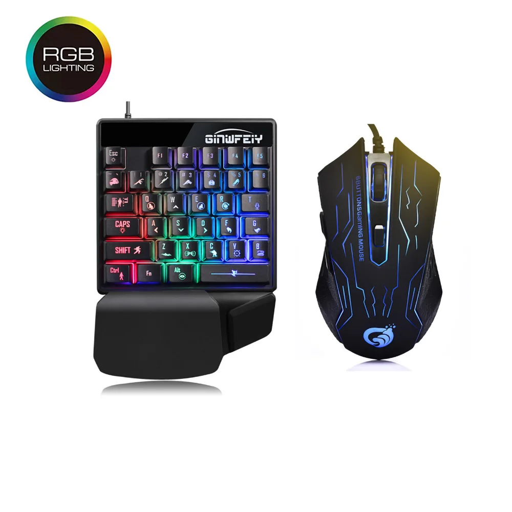 

One-Handed Game Keyboard RGB Backlit 35 Keys Portable Mini Keyboard Work for PS4,Xbox One,Laptop,PC Game