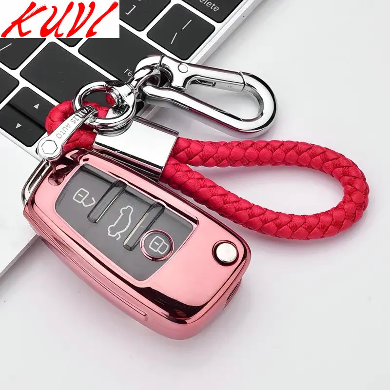 pink with keychain Автомобильный стильный мягкий ТПУ авто ключ полный защитный чехол для Audi C6 A7 A8 R8 A1 A3 A4 A5 Q7 A6 C5 автомобильный держатель оболочки автомобиля-Стайлинг - Название цвета: pink with keychain