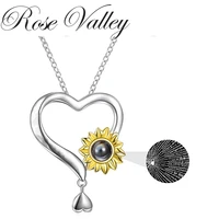 rose valley sunflower pendant necklace for women heart fashion jewelry one hundred languages i love you girls gifts yn034