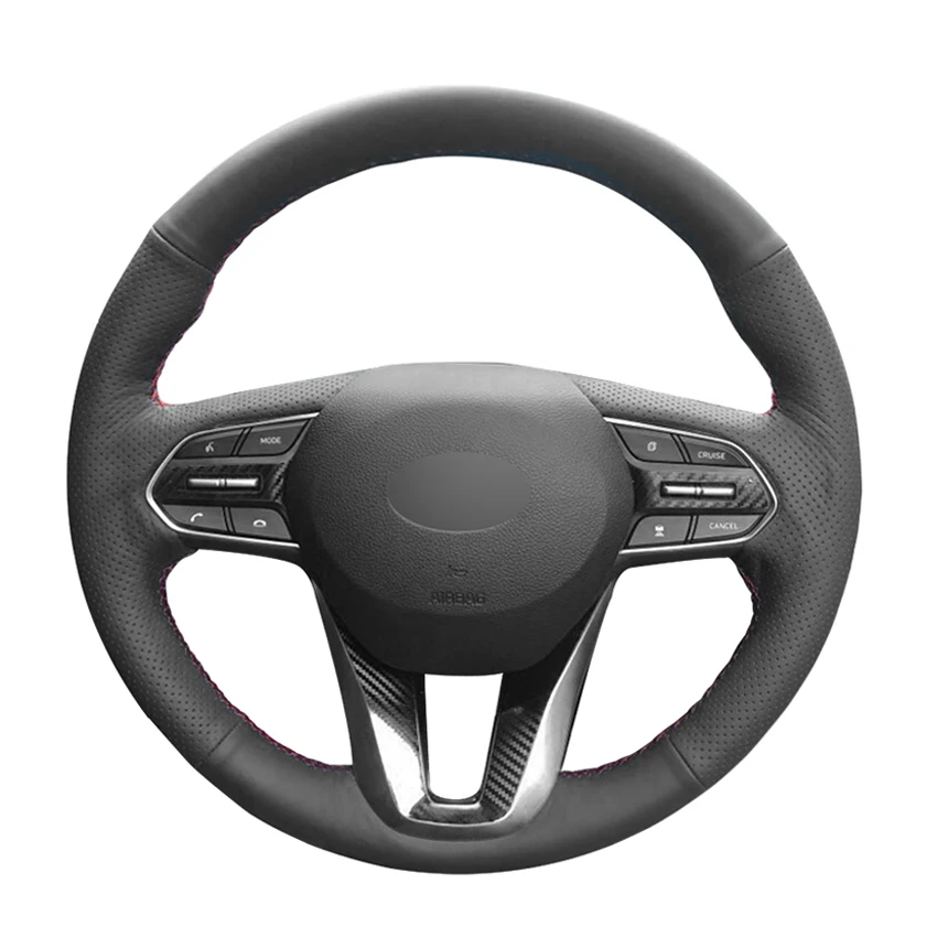 

Black Artificial Leather Hand-stitched No-slip Car Steering Wheel Cover For Hyundai Santa Fe 2019-2020 Palisade 2020