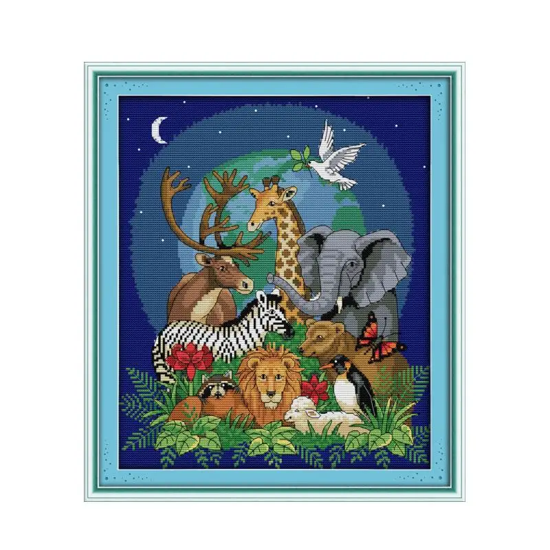 

Animal World (2) position cross stitch kit 18ct 14ct 11ct count printed canvas stitching embroidery DIY handmade needlework