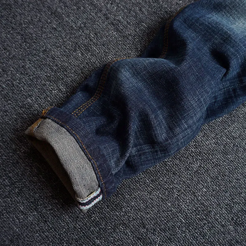 European Vintage Fashion Men Jeans Retro Dark Blue Elastic Slim Fit Ripped Jeans Men Scratch Designer Casual Cotton Denim Pants