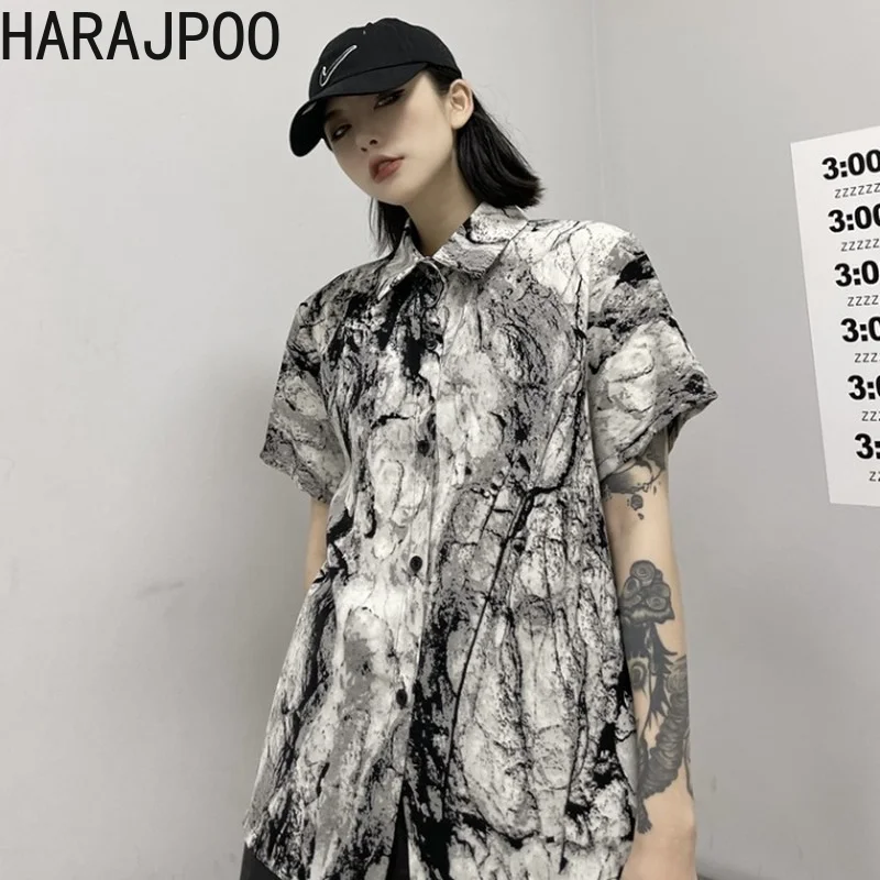 

Рубашка Harajpoo женская с коротким рукавом, Повседневная Свободная кофта в Корейском стиле ретро с принтом тай-дай, Студенческая одежда, на лет...