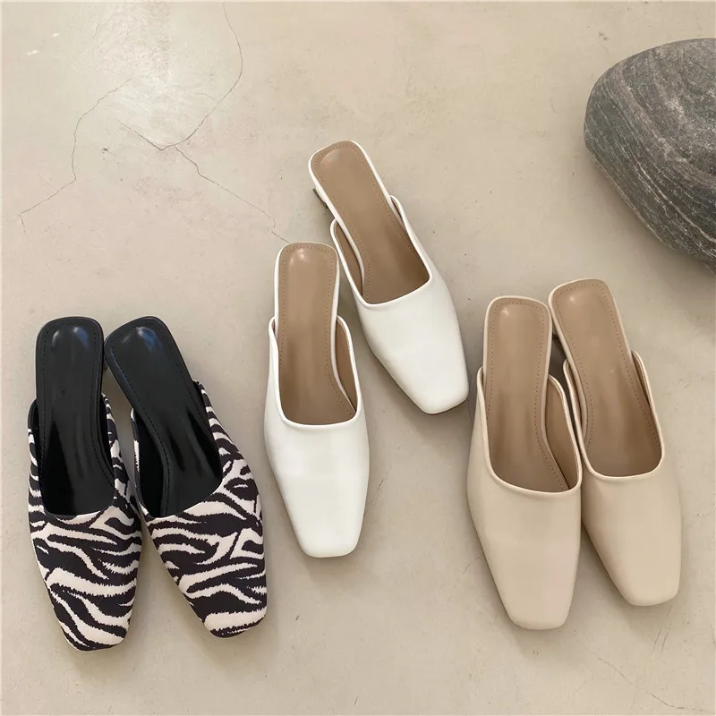 

Bailamos Women Slipper Square Toe Mules 2022 Woman Low Heels Ladies Comfortable Slip On Slippers Female Elegant Shoes
