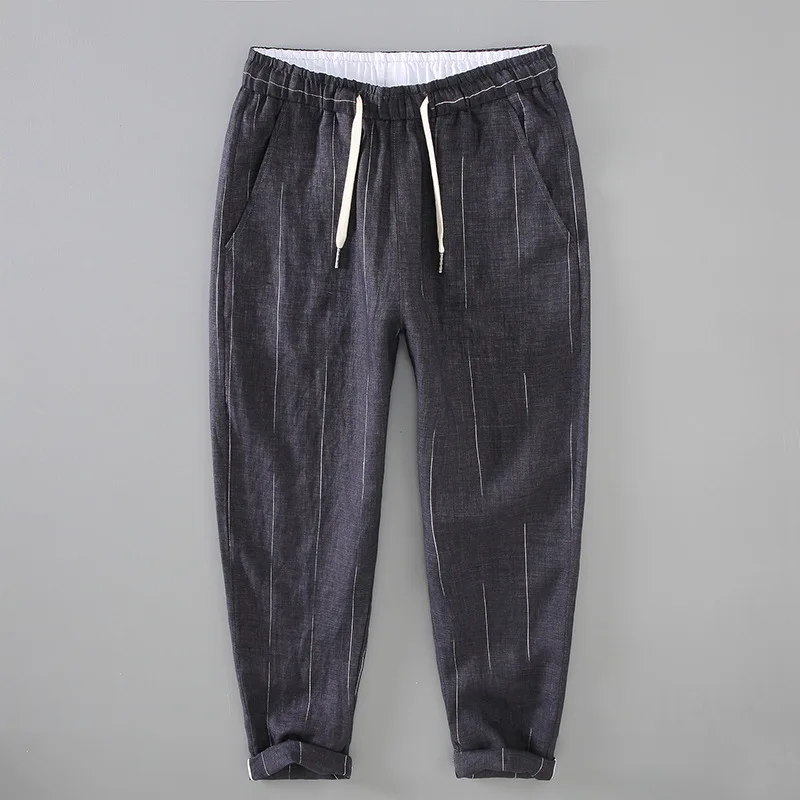 

Мужские полосатые брюки до щиколотки A03, весна-осень, дышащие, молодежные, со шнурком, со средней посадкой