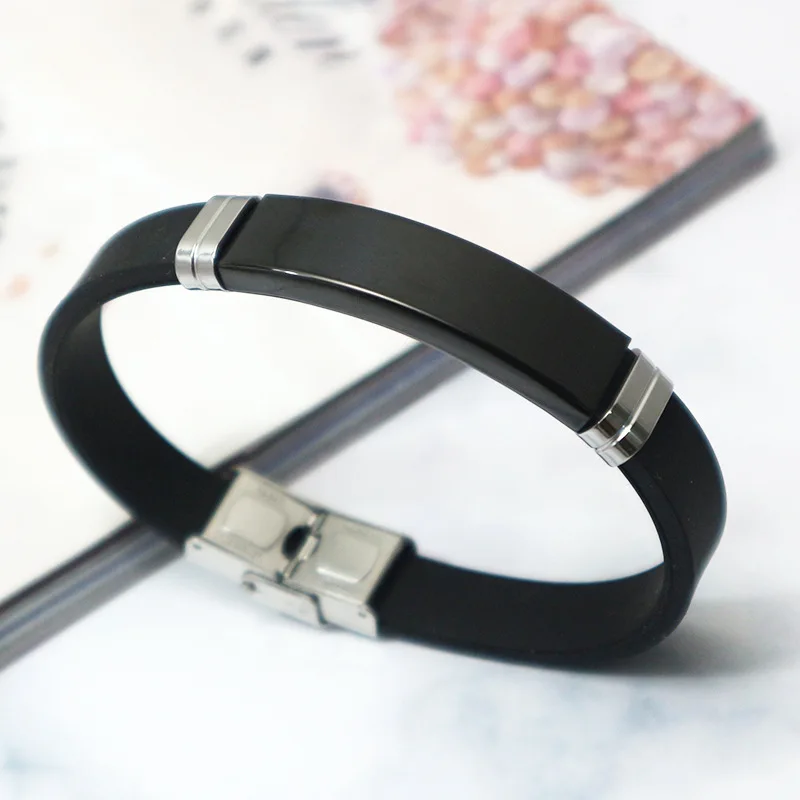 Wonlife серебряный цвет Титан Нержавеющая сталь Черный силиконовый браслет на запястье для мужчин ювелирные изделия Рождественский подарок