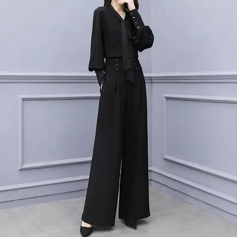 2019 Новая модная Элегантная Дамская рабочая одежда черные брючные костюмы