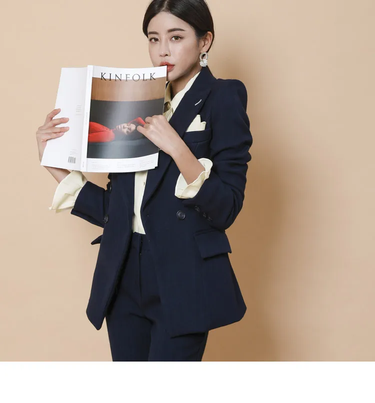 2019 осень зима новый корейский черный приталенный деловой Блейзер + брюки 2