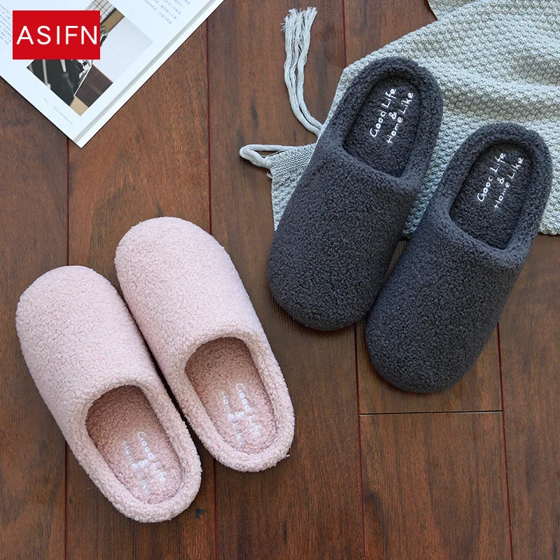 

Home Women Full Fur Slippers Winter Warm Plush Bedroom Non-slip Couples Shoes Indoor Ladies Furry Slippers shoes for women
