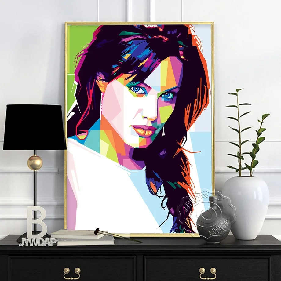 

Angelina Jolie Sexy Lip Hot Movie Star Acrtess Colourful Smoking Art Painting Vintage Canvas Poster Wall Pictures for Home Decor