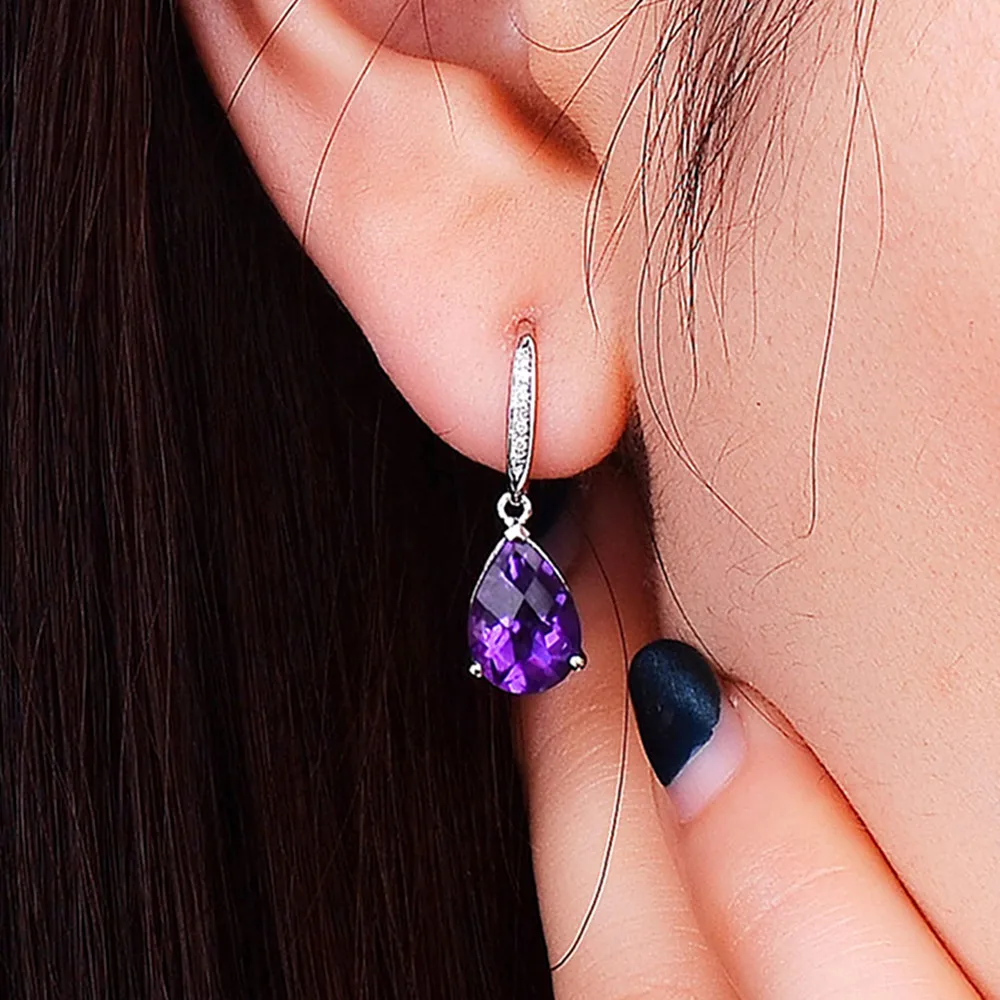 

Amethyst Gemstones Purple Crystal Dangle Drop Earrings For Women Pendientes Rose Gold Color Diamond Fashion Luxury Jewelry Gift