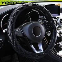 yosolo car interior accessories crystal crown steering covers pu leather car styling 37 38cm diameter steering wheel cover