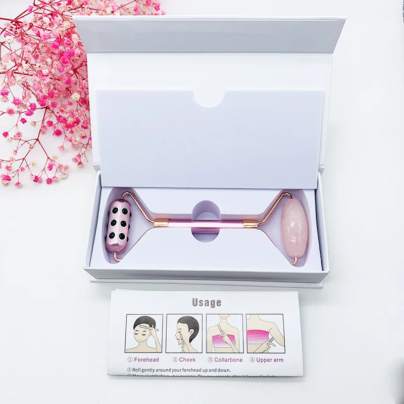 

Rose Quartz Jade Roller Face Slimming Massager Face Lifting Natural Jade Stone Facial Massage Roller Skin Care Beauty Set Box