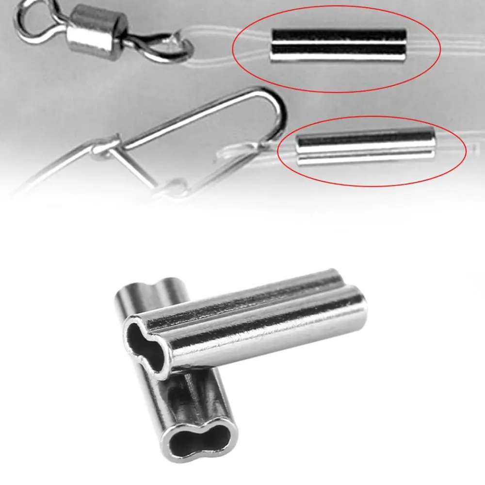 

100 Pcs Fishing Line Crimping Sleeves Tube Connector Wire Tube Fishing Tackles Stainless Steel Double Oval Copper Pipe Durable
