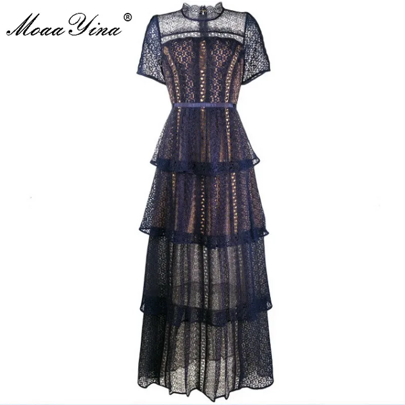 Женское кружевное платье MoaaYina длинное вечернее с вырезом и коротким