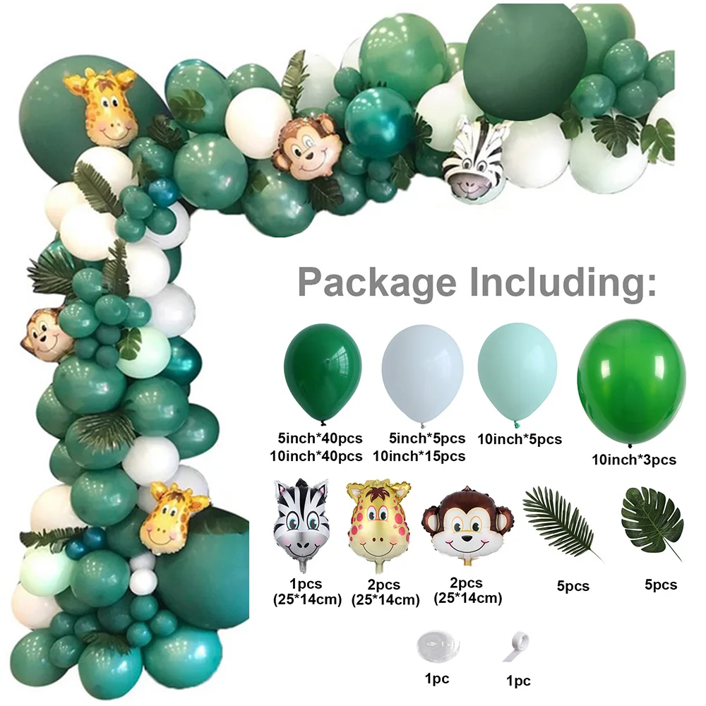 

123pcs Jungle Safari Theme Party Balloon Garland Kit with Palm Leaf Animal Balloons Kids Boy Birthday Party Baby Shower Decor