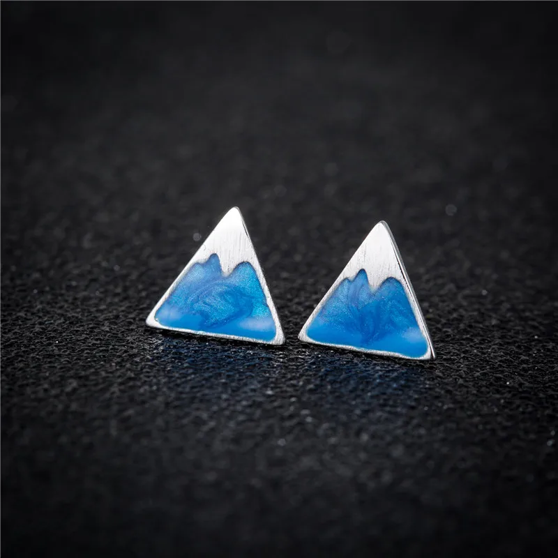 Jisensp Silver Plated Earrings Lovely Style Blue Snow Mountain Stud Earring Fashion Jewelry for Women Girls Christmas Gift | Украшения и